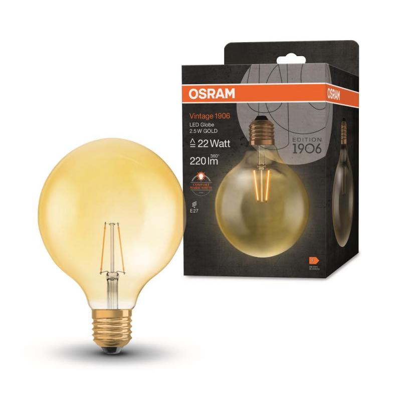 Osram E27 VINTAGE LED Lampe GLOBE Filament in Ballform 2.8W wie 21W Goldfarbe extra warmweißes Licht